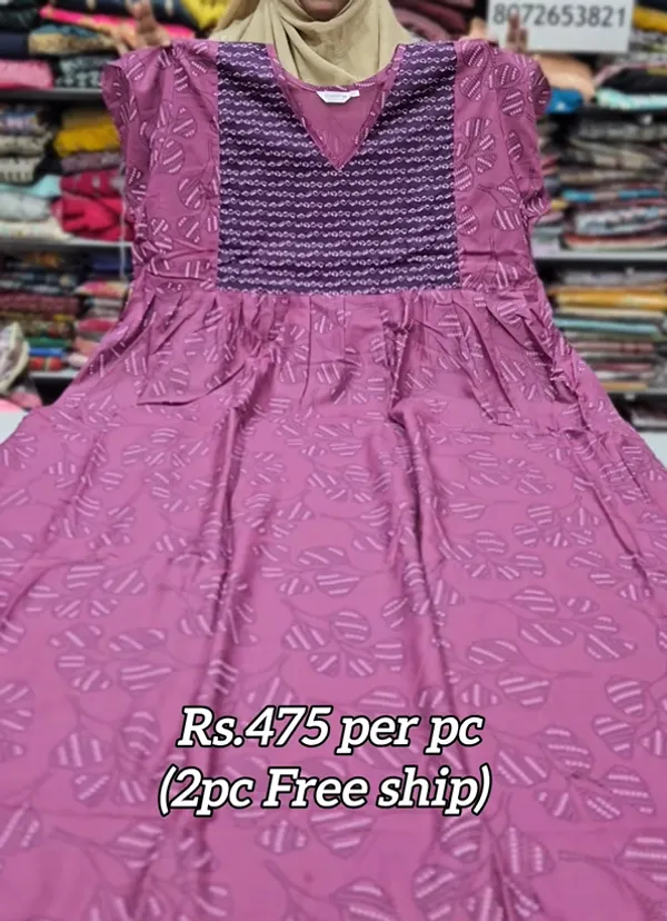 Frock Nighty – Premium Cotton | Side Pocket | Overlocked Finish | NT3386